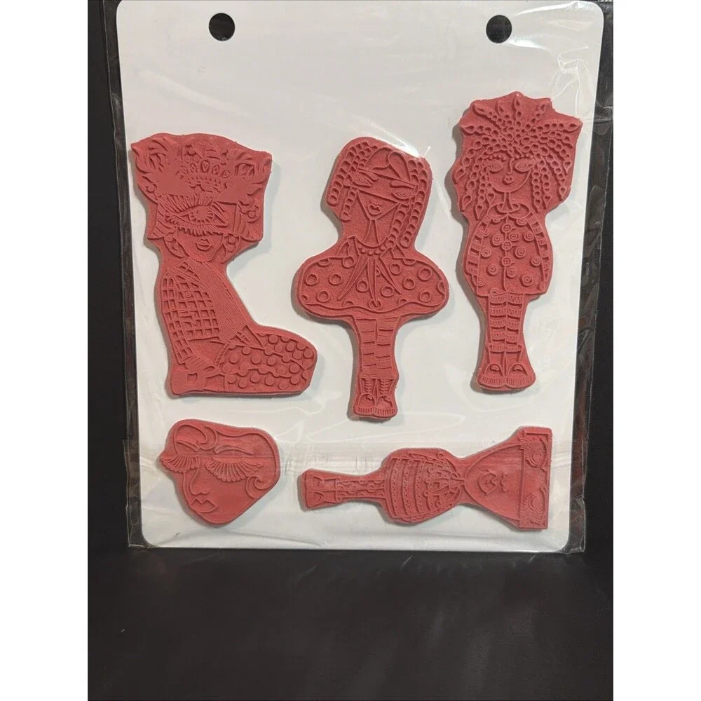 Dylusions Stamp set Ranger Mini Moo odd weird quirky kitsch stamps red rubber